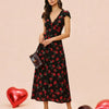 Vestido Maxi Negro con Flores y Escote en V