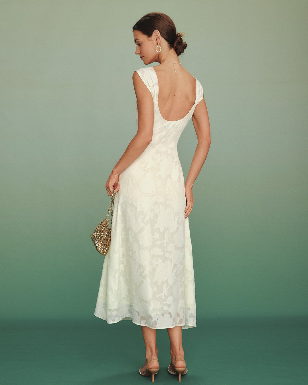 Vestido Maxi A-Line de Jacquard en Color Albaricoque