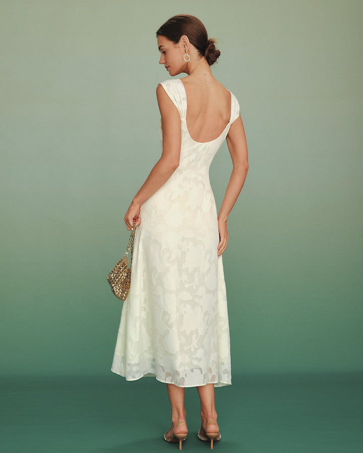 Vestido Maxi A-Line de Jacquard en Color Albaricoque