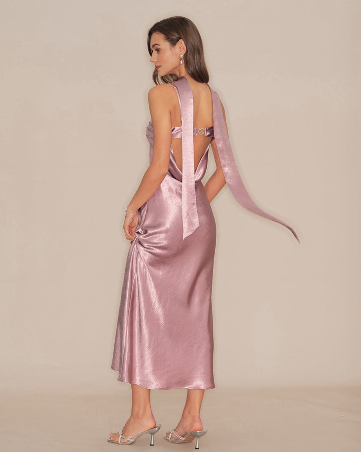 Vestido Maxi de Satén Sirena Color Rosa
