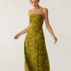 Vestido Maxi Sin Espalda Arrugado Floral Verde