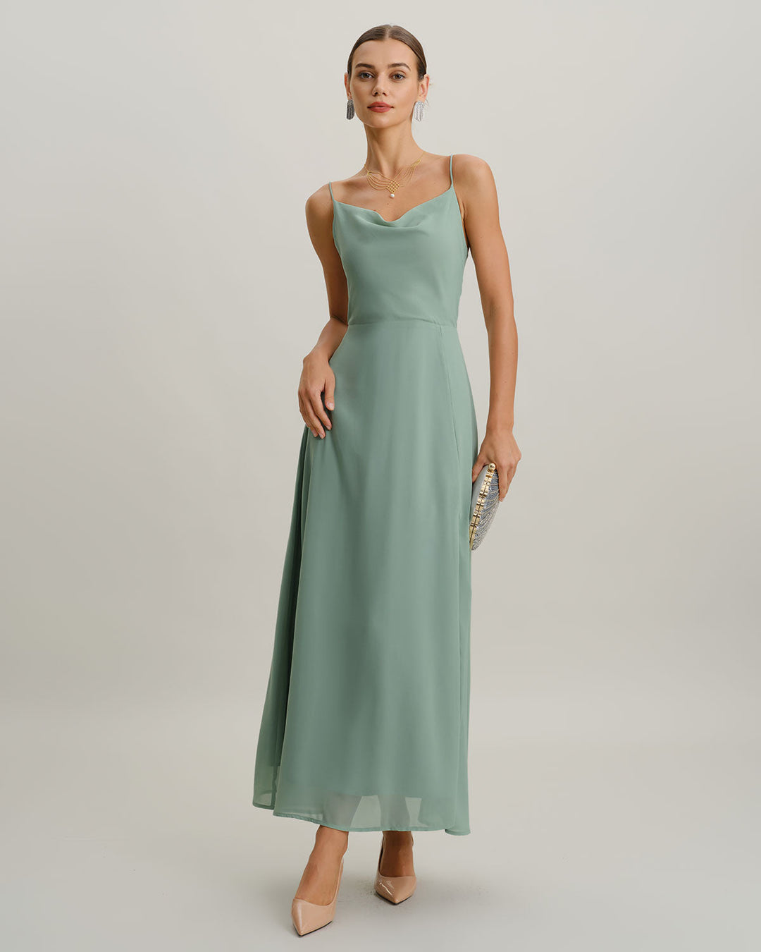 Vestido Maxi Sin Espalda Verde en Corte A