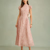 Vestido Largo Floral con Cuello Mock Rosa