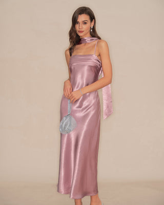 Vestido Maxi de Satén Sirena Color Rosa