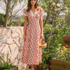 Vestido Maxi Floral de Encaje Rojo con Escote en V