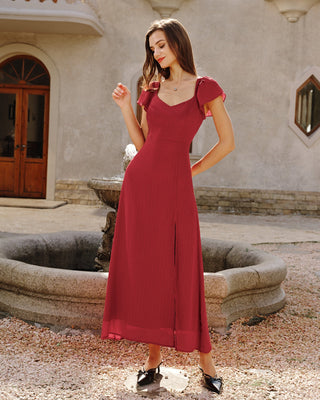Vestido Maxi Jacquard con Escote Corazón Rojo