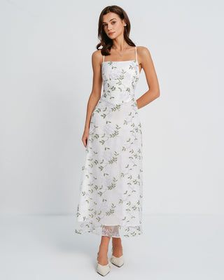 Vestido Maxi Slip Floral Blanco