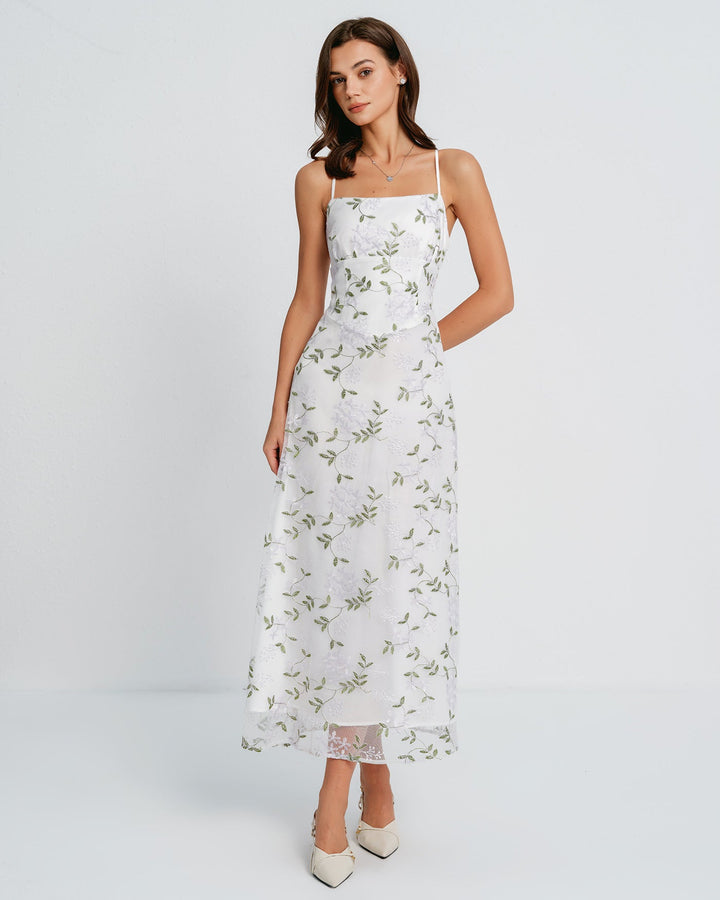 Vestido Maxi Slip Floral Blanco