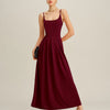 Vestido Maxi de Slip Plisado Color Rojo Vino
