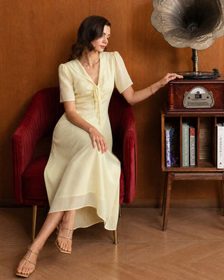 Vestido Maxi Túnica Amarillo con Escote en V