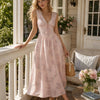 Vestido Maxi Floral de Encaje Sin Mangas con Escote en V Rosa