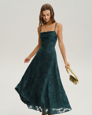 Vestido Maxi Slip A-Line de Jacquard Verde