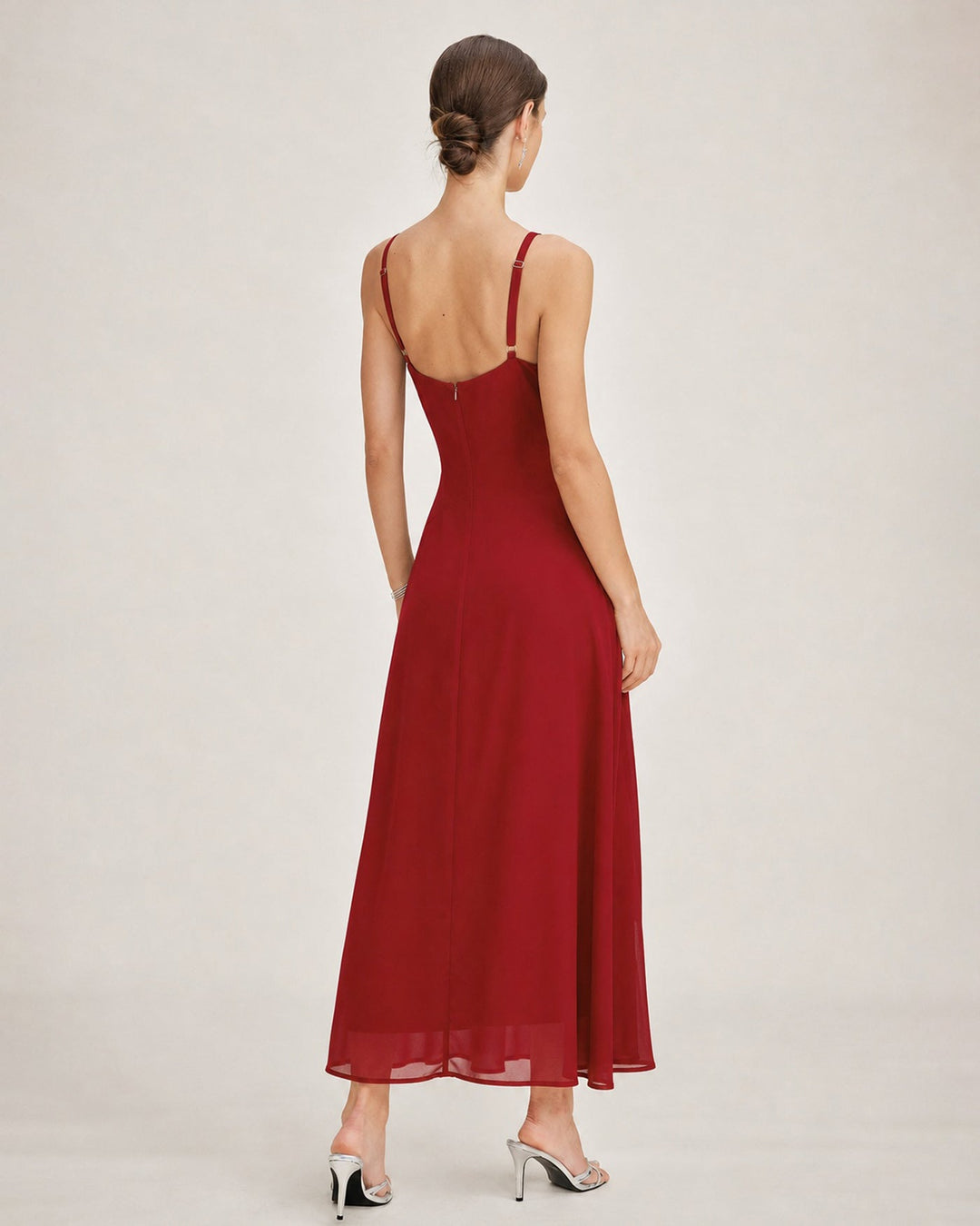 Vestido Maxi Sin Mangas de Chifón con Escote en V Rojo