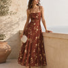 Vestido Maxi Floral con Cuello Cuadrado Rojo