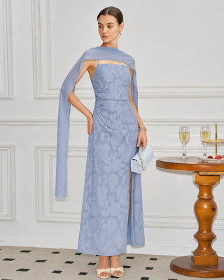 Vestido Maxi Jacquard de Cuello Cuadrado Azul