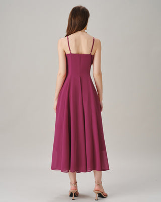 Vestido Maxi de Chiffón con Botones de Encaje Rosa