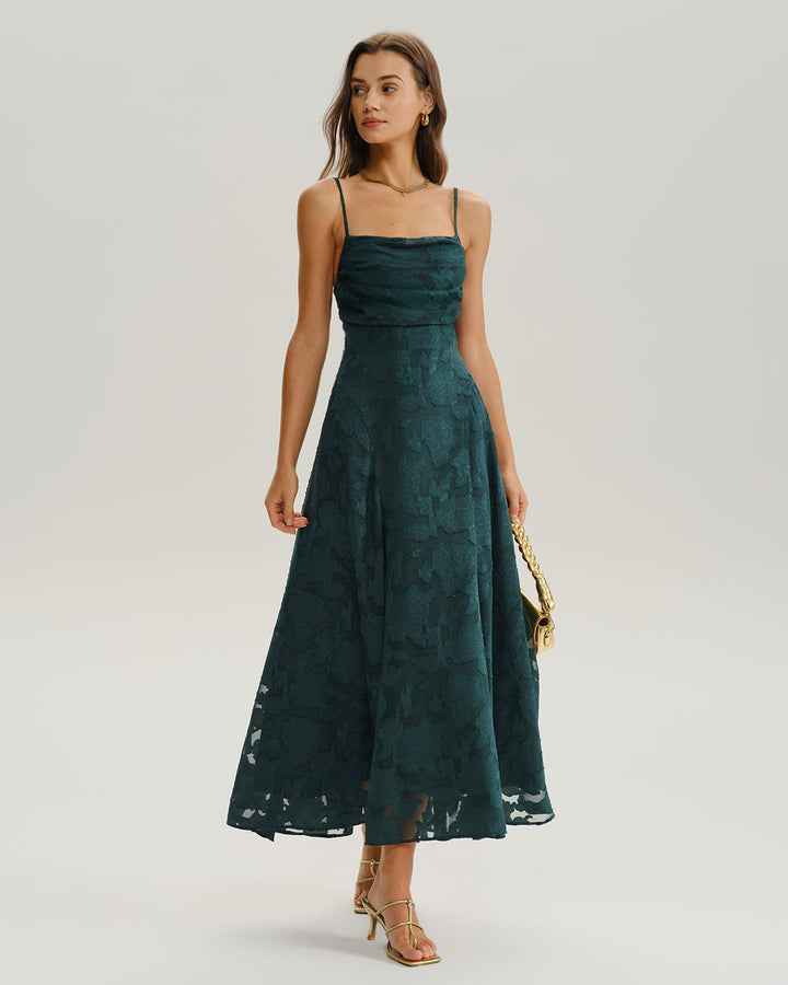 Vestido Maxi Slip A-Line de Jacquard Verde
