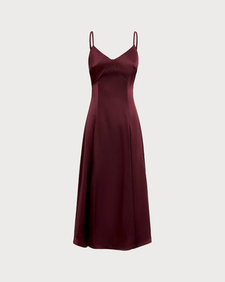 Vestido Maxi A-Line de Satén Color Rojo Vino