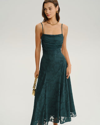 Vestido Maxi Slip A-Line de Jacquard Verde