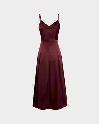 Vestido Maxi A-Line de Satén Color Rojo Vino