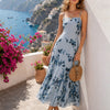 Vestido Maxi de Chiffón Floral Sin Mangas Azul