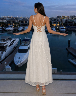 Vestido Maxi de Jacquard con Cuello Cuadrado y Lentejuelas en Color Albaricoque