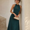 Vestido Maxi Sin Mangas de Jacquard con Cuello Mock Verde