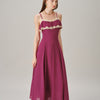 Vestido Maxi de Chiffón con Botones de Encaje Rosa
