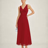 Vestido Maxi Sin Mangas de Chifón con Escote en V Rojo