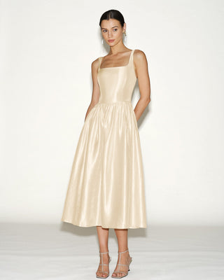Vestido Midi de Tirantes con Cremallera en Albaricoque