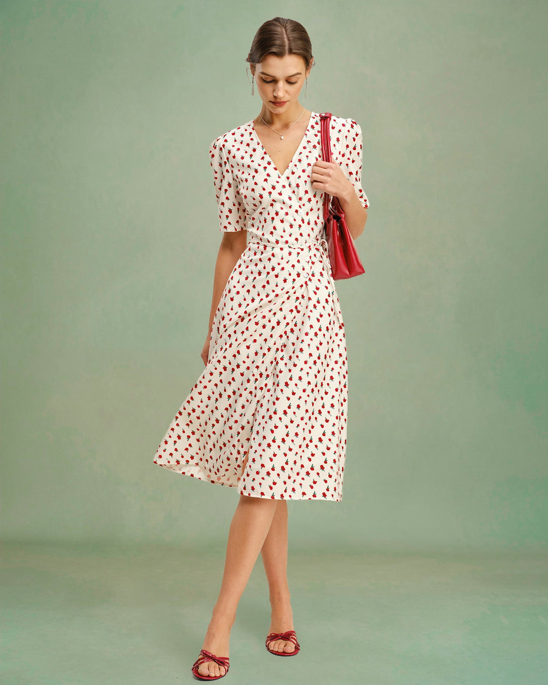 Vestido Midi de Viscosa Floral en Albaricoque