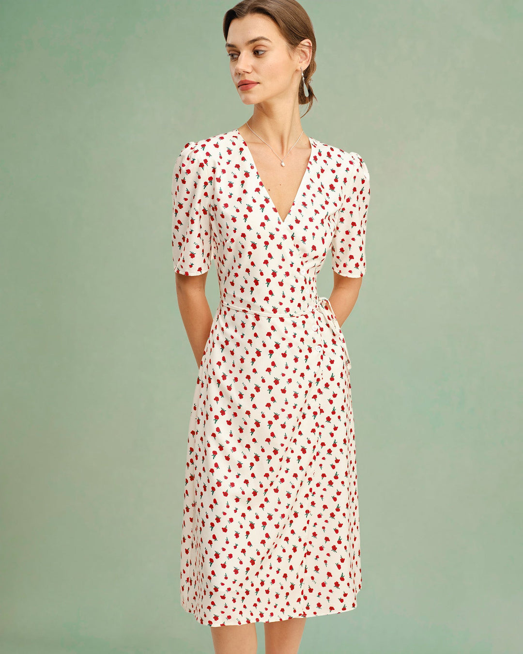 Vestido Midi de Viscosa Floral en Albaricoque