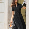 Vestido Midi A-Line Negro con Cinturón