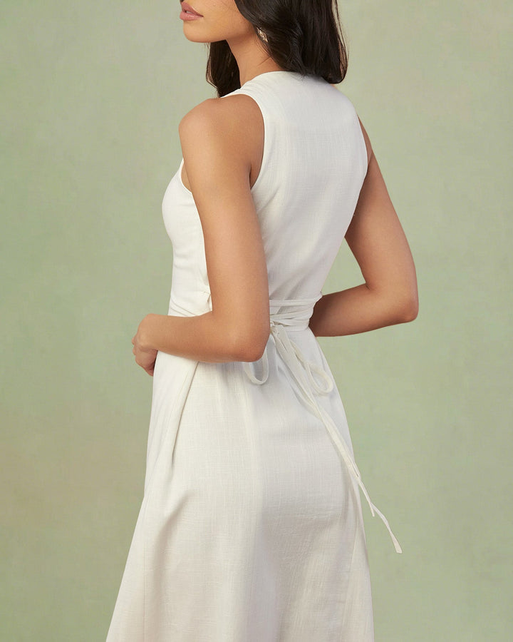 Vestido Midi Túnica con Botón Blanco