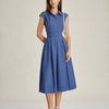 Vestido Midi Botón de Cuello Azul