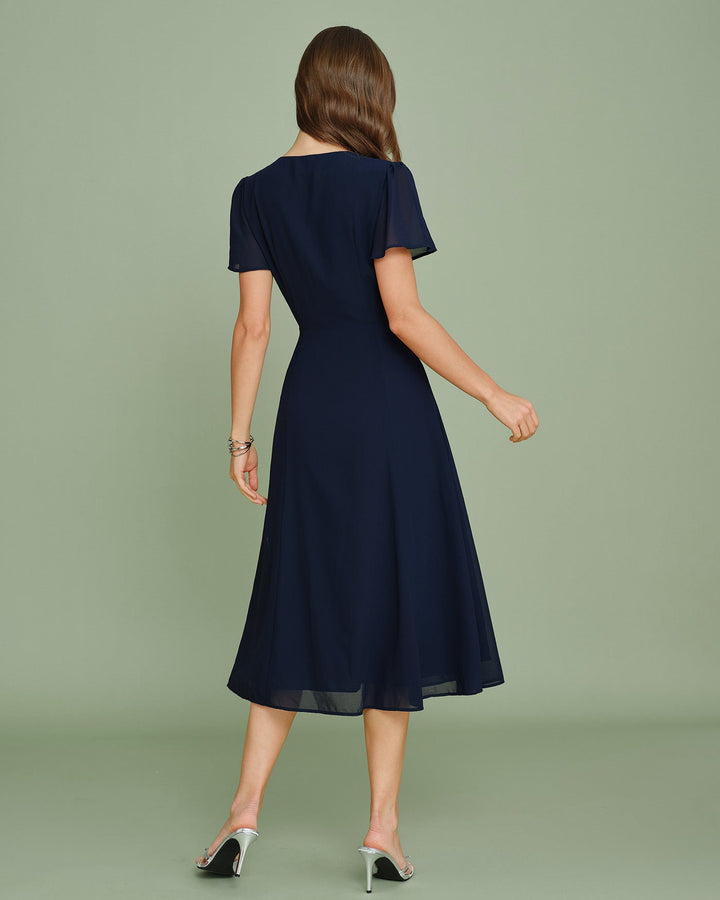 Vestido Midi de Chifón con Corte en la Parte Superior