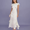 Vestido Midi de Jacquard con Volantes y Cuello Barco Beige