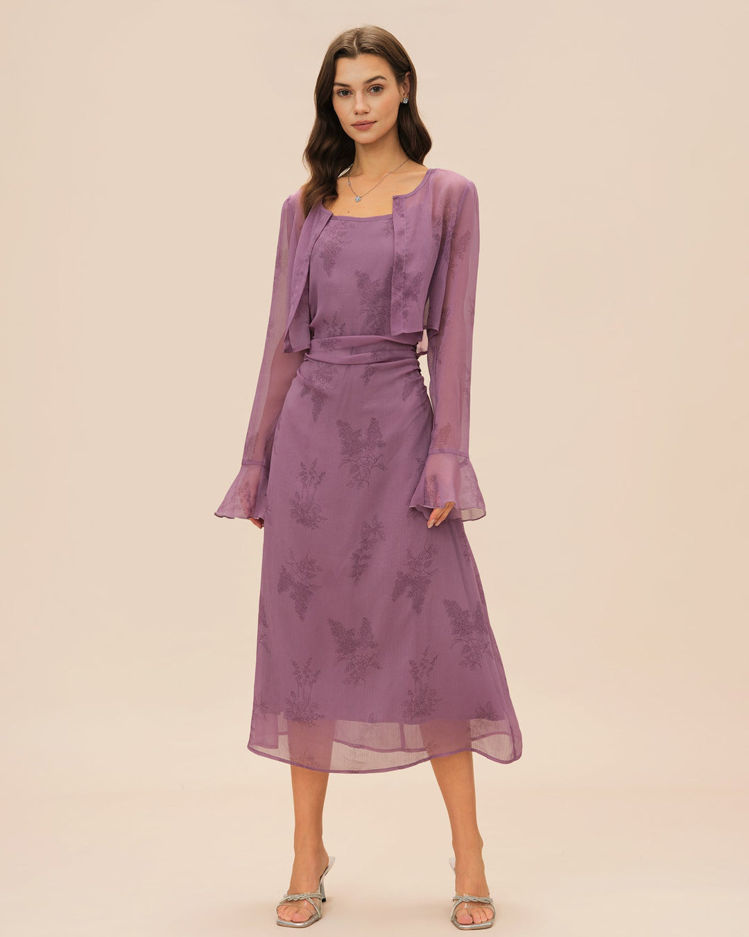 Vestido Midi Slip Arrugado Floral Púrpura