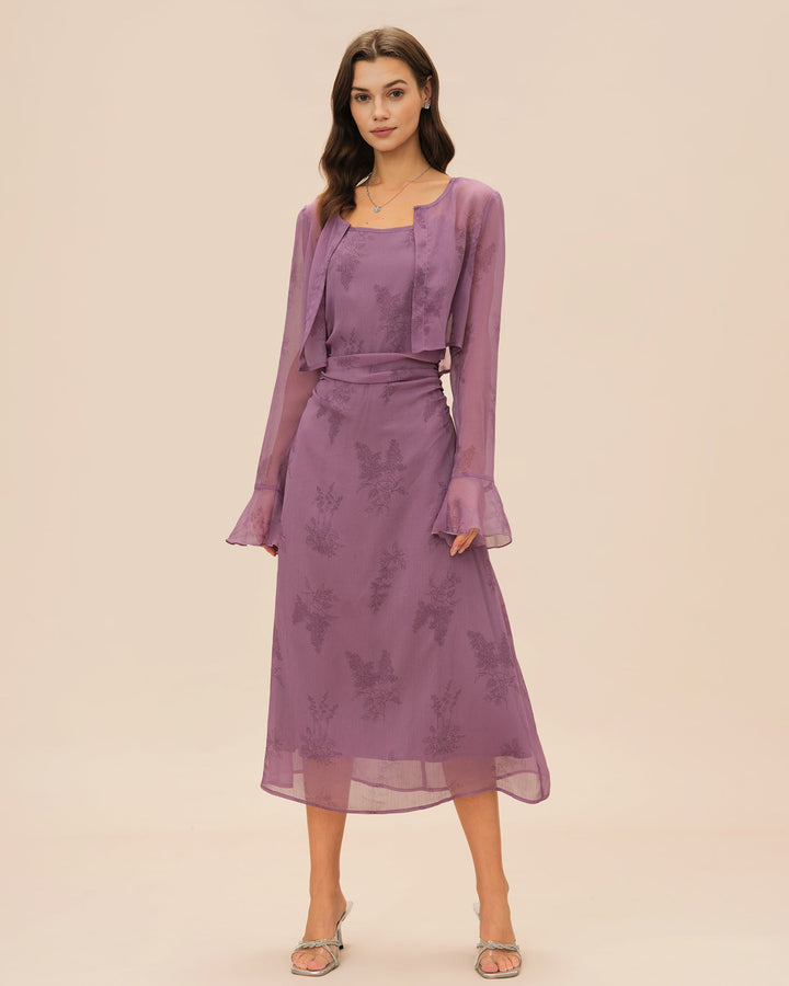 Vestido Midi Slip Arrugado Floral Púrpura