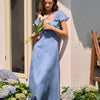 Vestido Midi Floral con Mangas de Mariposa Azules