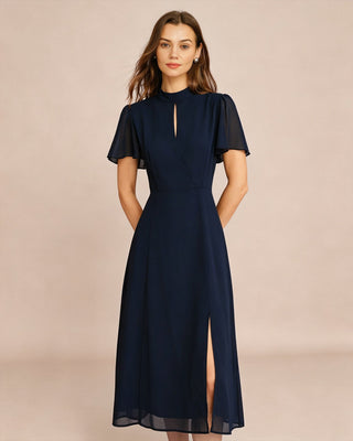Vestido Midi de Manga Mariposa Azul