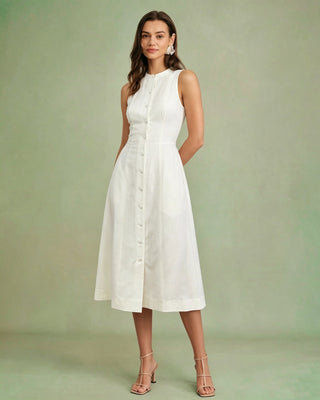 Vestido Midi Túnica con Botón Blanco