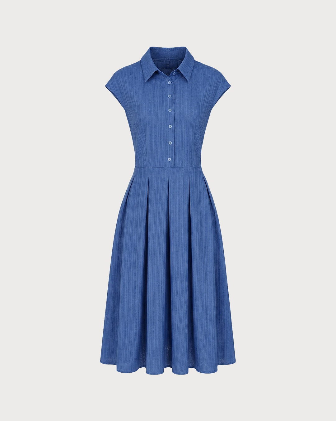 Vestido Midi Botón de Cuello Azul