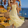 Vestido Midi con Volantes en el Escote Corazón Amarillo