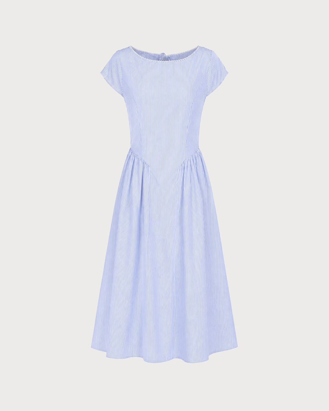 Vestido Midi con Cuello Barco y Fruncidos Azul