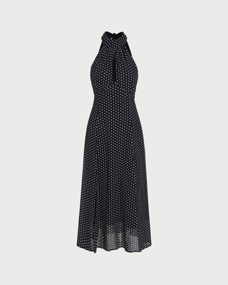 Vestido Midi Halter de Lunares Negros