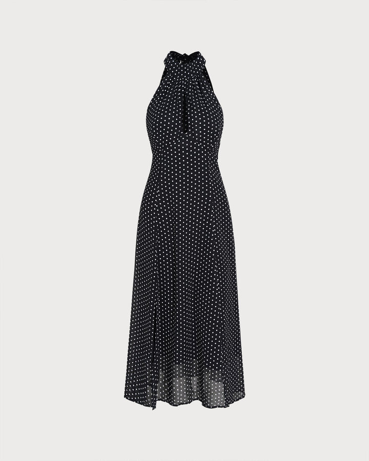 Vestido Midi Halter de Lunares Negros