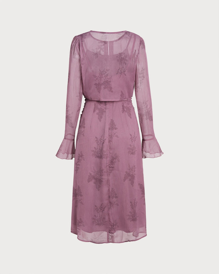 Vestido Midi Slip Arrugado Floral Púrpura