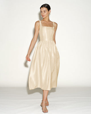Vestido Midi de Tirantes con Cremallera en Albaricoque