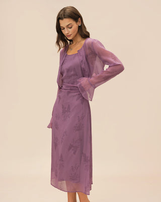 Vestido Midi Slip Arrugado Floral Púrpura